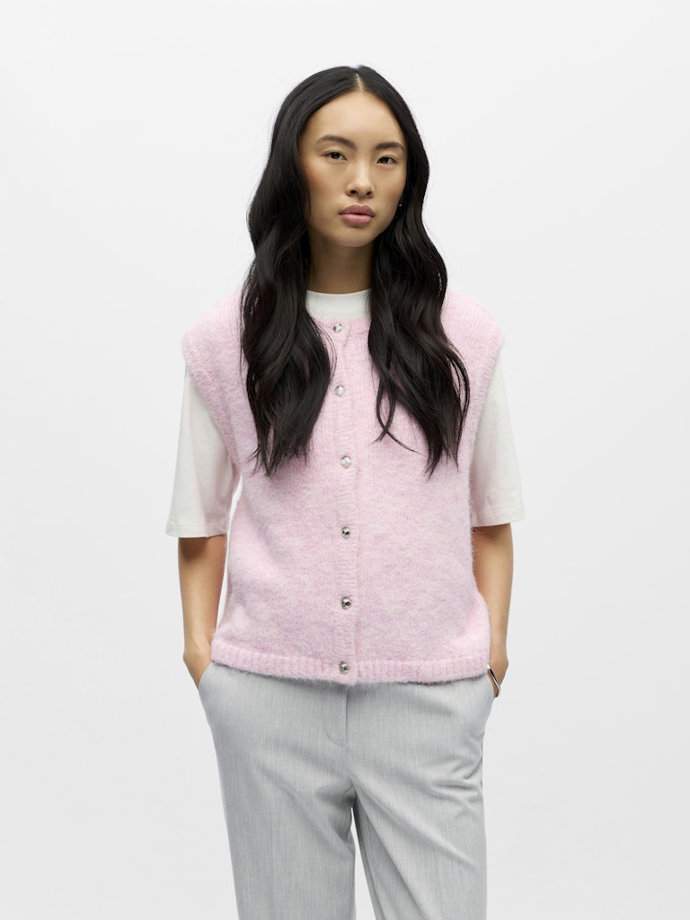OBJECT SAGGIA RE Strik Vest Cardigan Pink Lady
