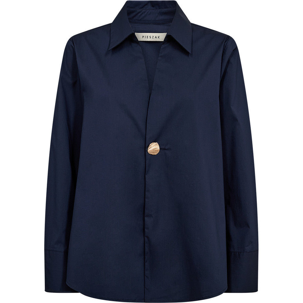 Pieszak PD Tulip Poplin Skjorte Button Midnight Navy Blå