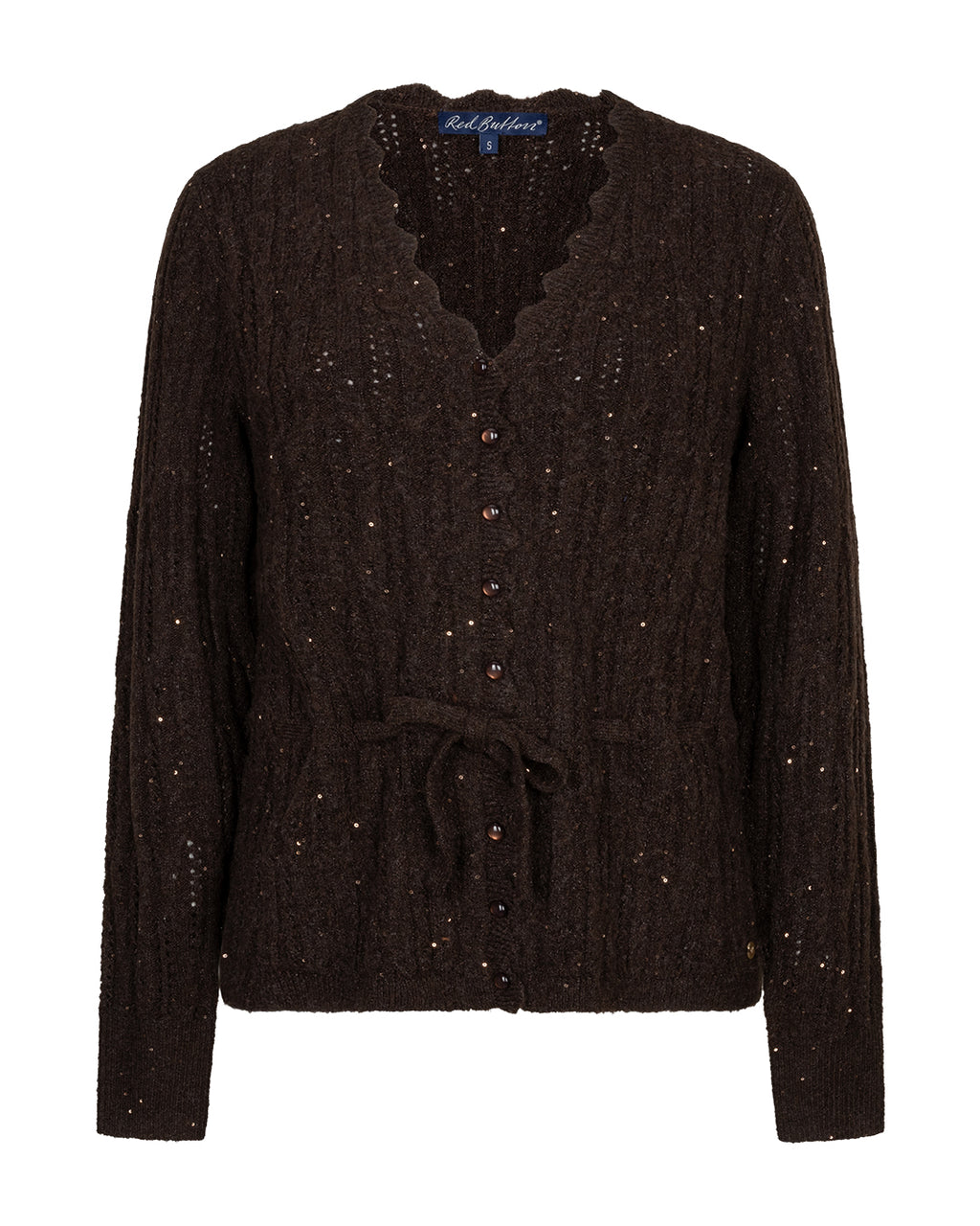 Red Button Cardigan Ajour Sparkle Espresso Brun