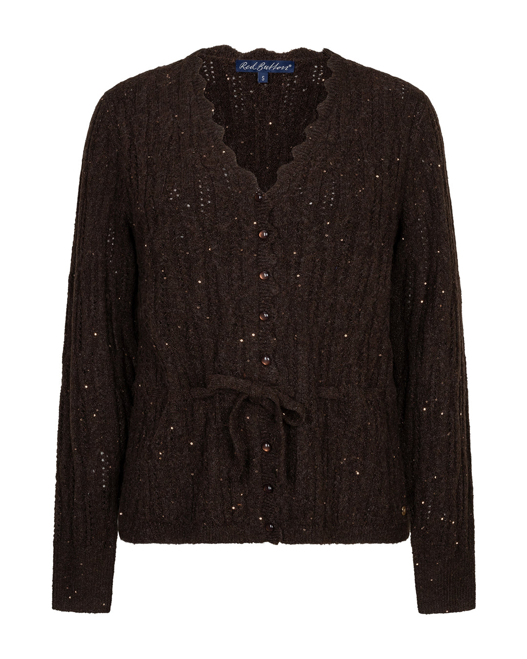 Red Button Cardigan Ajour Sparkle Espresso Brun