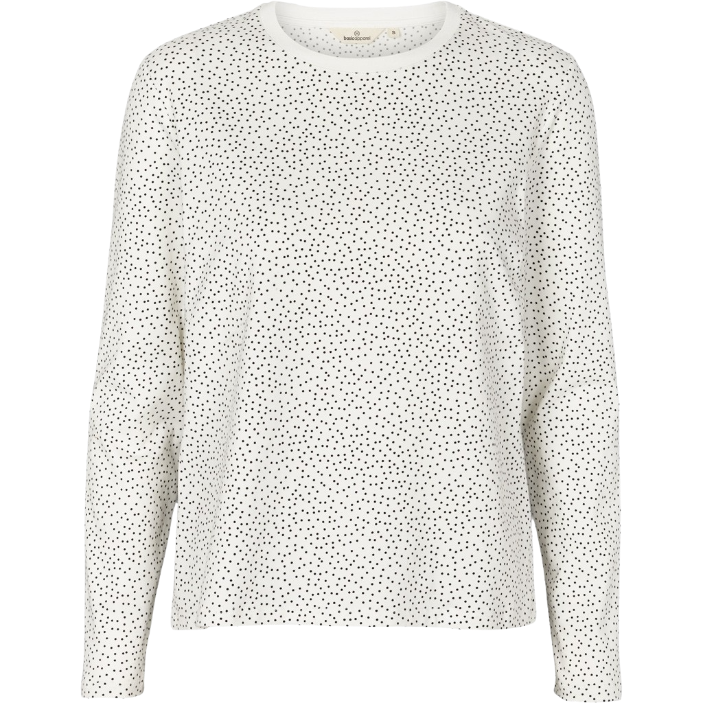 Basic Apparel Elba T-Shirt LS Hvid m Sorte Prikker
