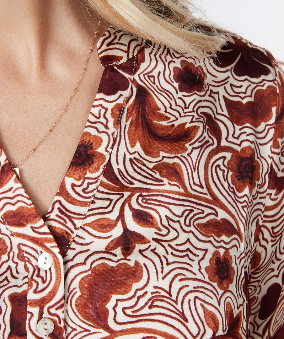 ESQUALO Kjole Midi Autumn Flower Print Rød Brun