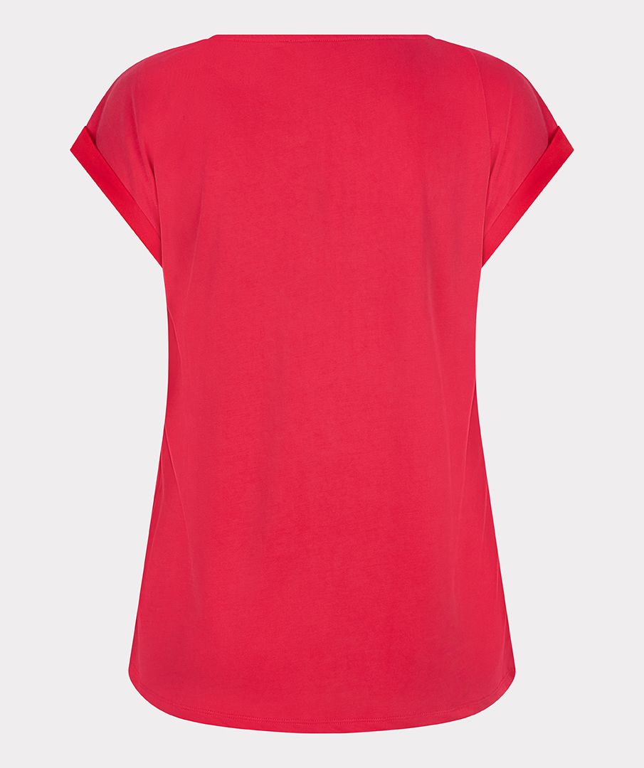 ESQUALO T Shirt Turn Up Sleeve Modal Magenta