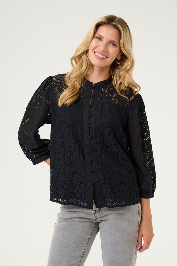 Cream Kaspis Lace Skjorte Pitch Sort