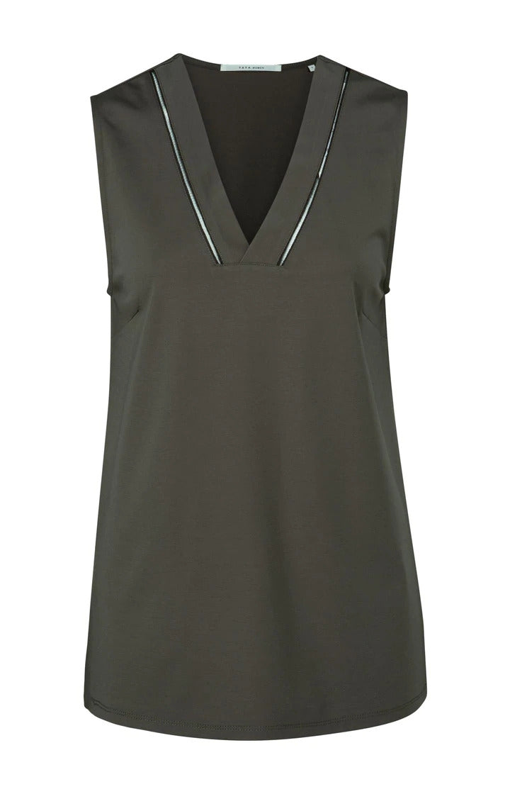 YAYA Jersey Top W V Neck Beluga Sort