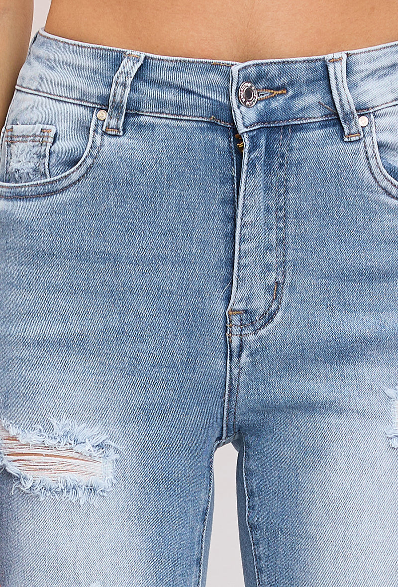 Jewelly Jeans Destroy Lys Denim Blå