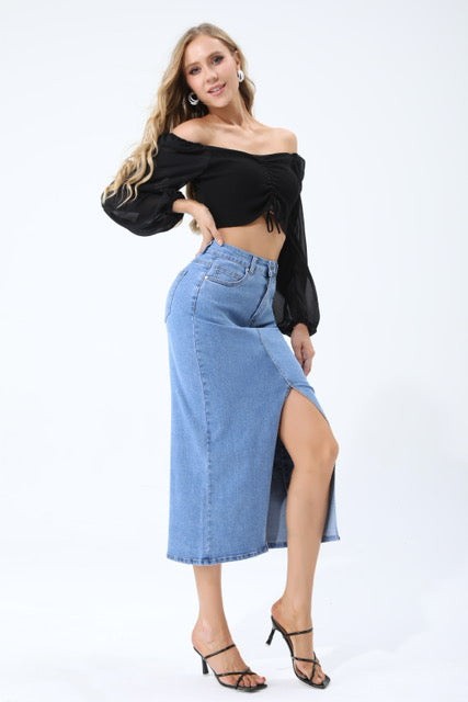 Jewelly Nederdel Slids Denim Lys Blå