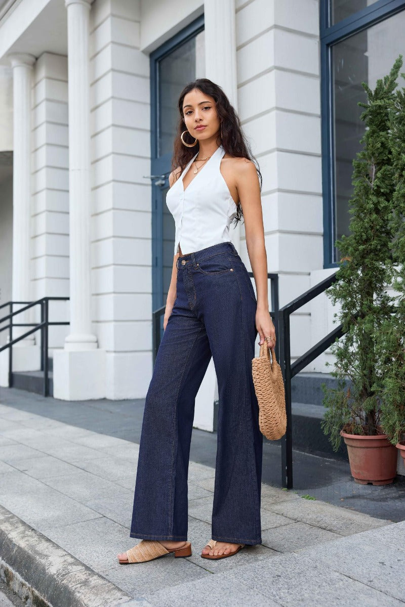 Jewelly Jeans Lynlås Wide Leg Denim Mørke Blå