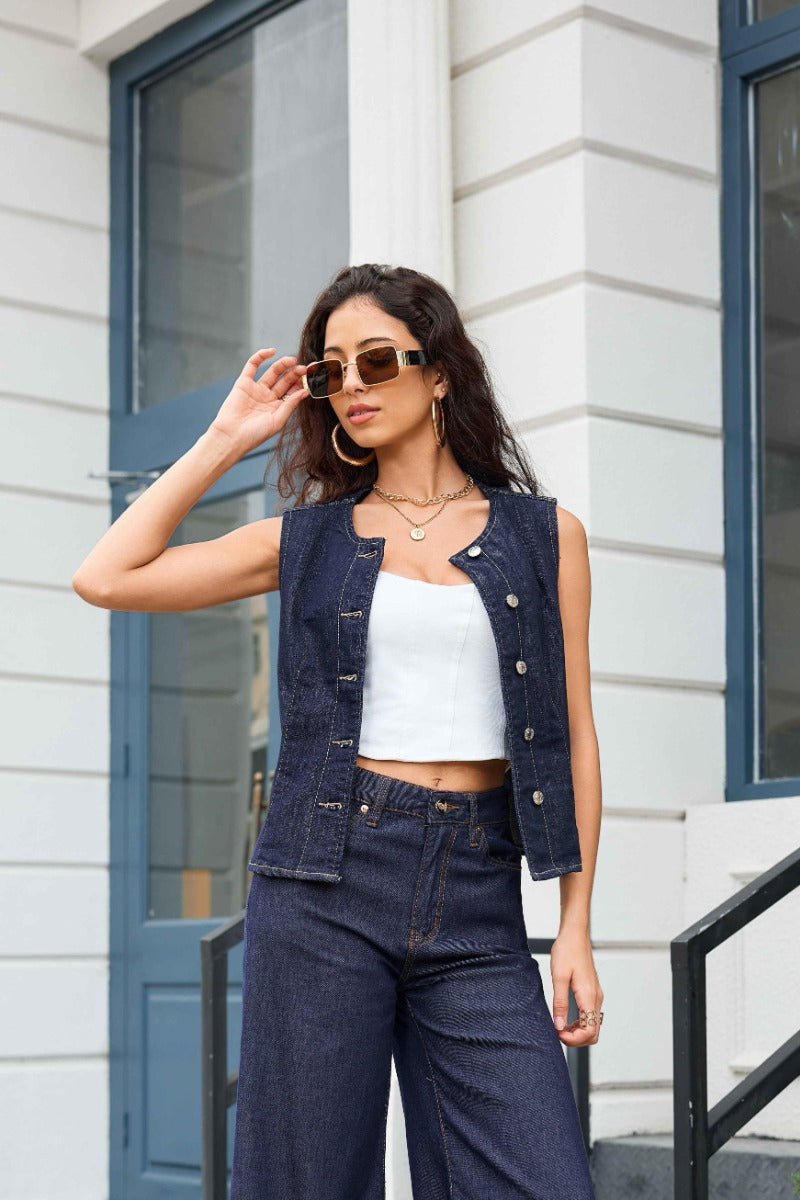 Jewelly Vest Denim Mørke Blå