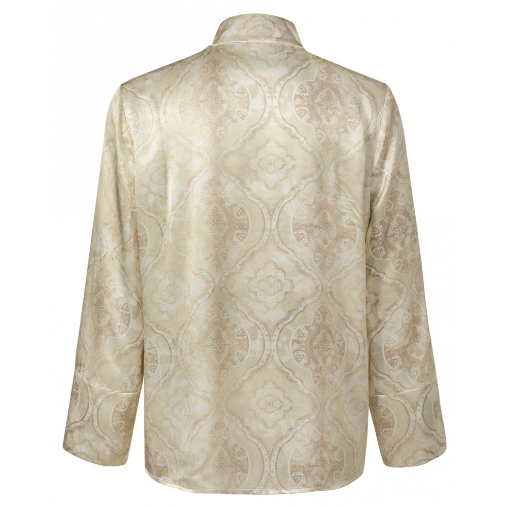 YAYA Printed alf placket long sleeve top Brown Rice Soft Sand