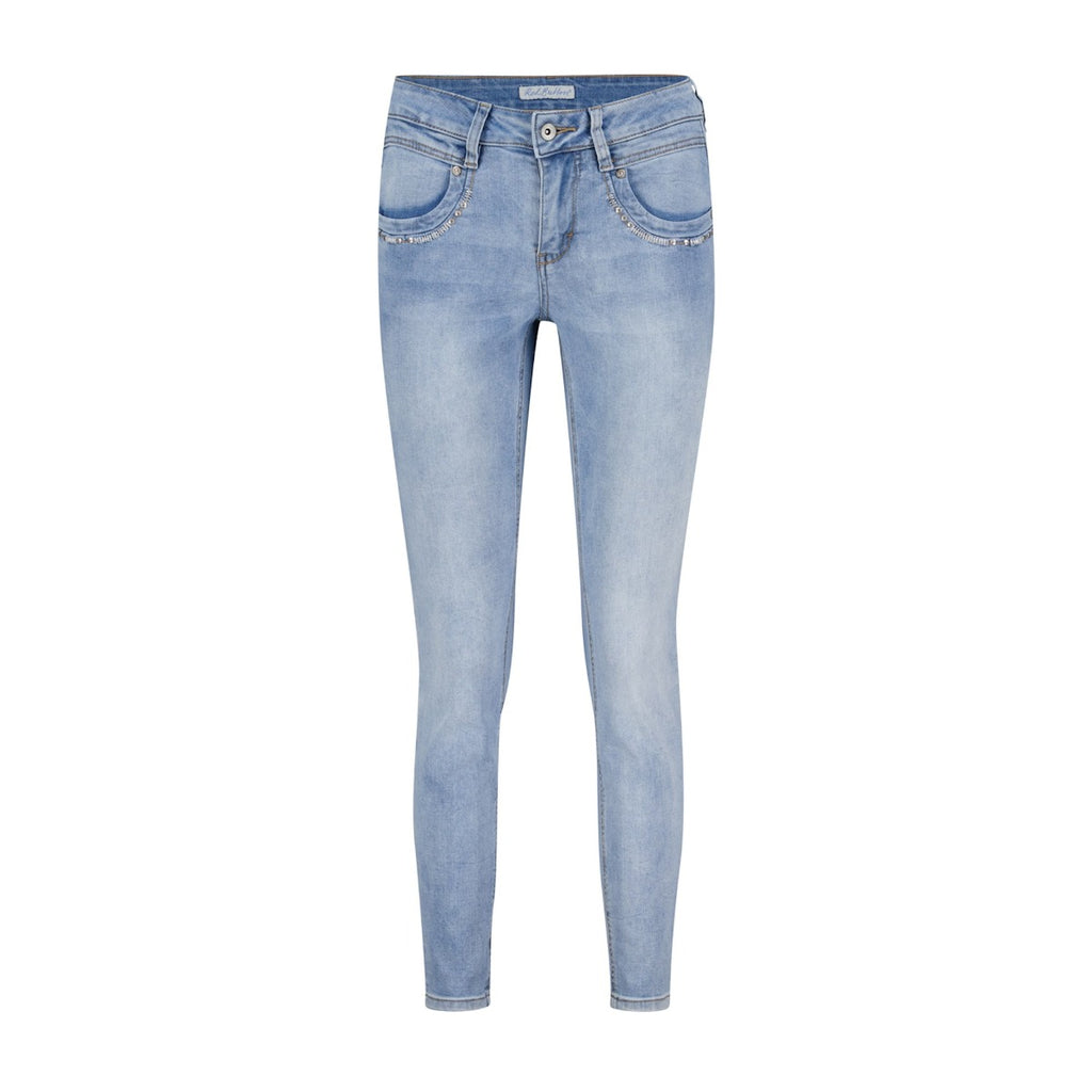 Red Button Sissy Jeans Bleach Embroidery
