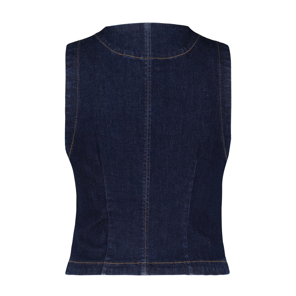 Red Button Vest Denim Dark Blå
