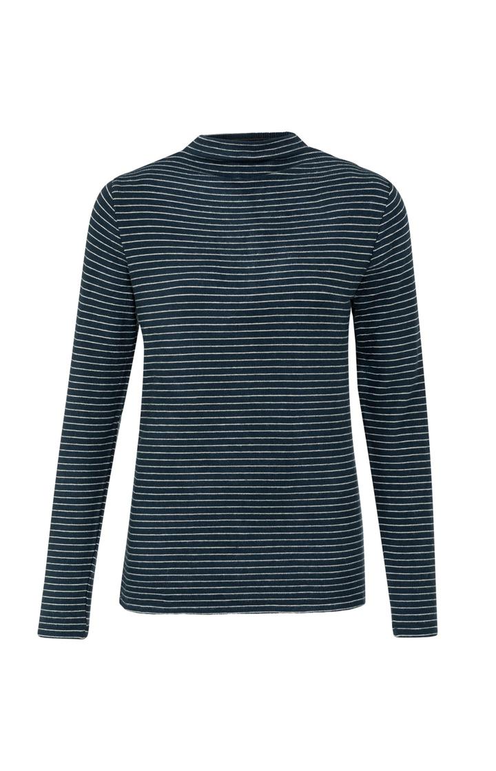 YAYA Stribet LS Roll Neck Top Carbon Mørkeblå